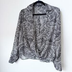 BCBGMAXAZRIA Black White Abstract Wrap Blouse Size M